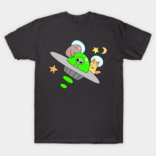 UFO Sloth and Tabby Cat T-Shirt